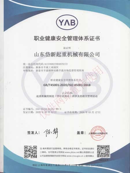 職業(yè)健康安全管理體系證書(shū)